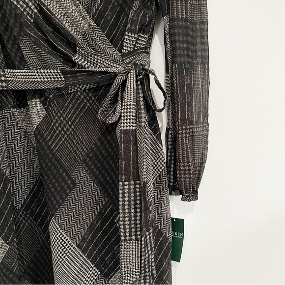 NWT Ralph Lauren Faux-Wrap Midi Dress Long Sleeve Tie Waist Geometric Size 16 - Picture 7 of 13